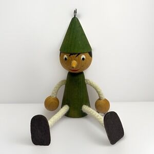 Mastro Geppetto Pinocchio Doll 7" Italy Handmade Wooden Toy Ornament Christmas